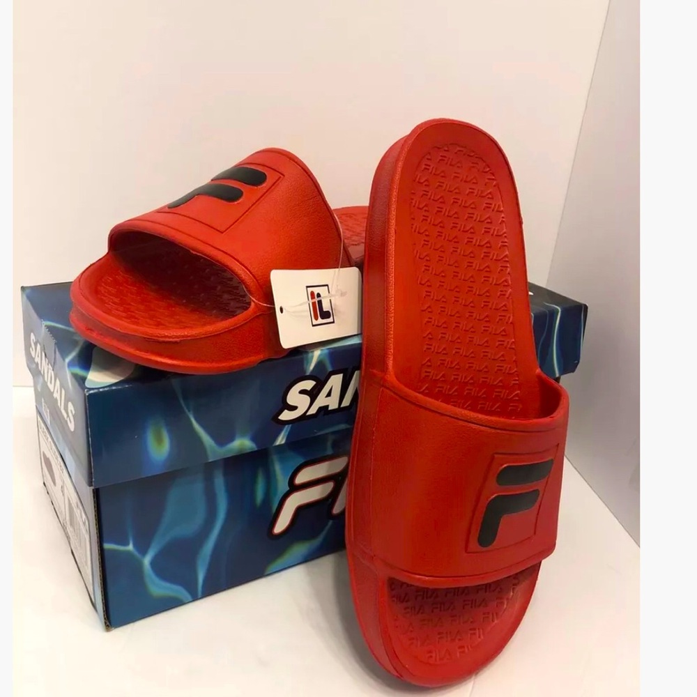Fila Sleek Slide BX Kids Size 4 Red- Black Logo On Strap NWT,  NEW WITH BOX